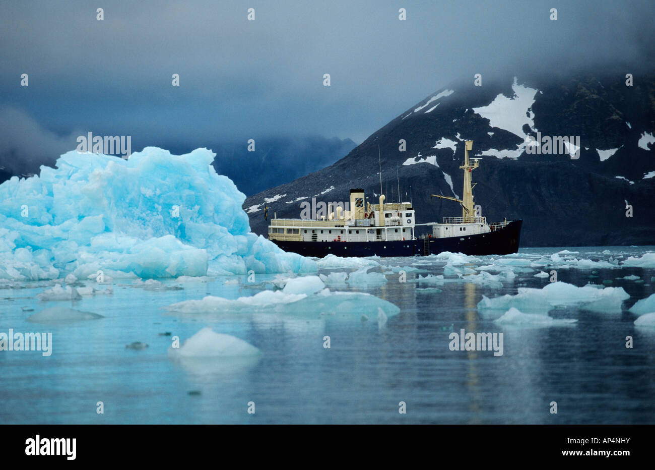 Ship in a arctic bay Stock Photo