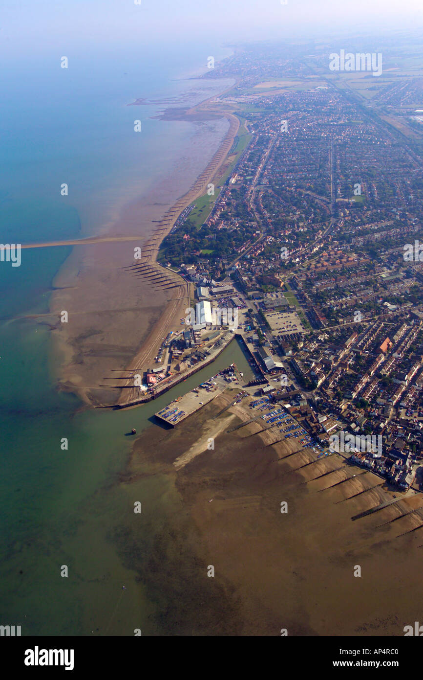 Aerial view of whitstable including the longbeach and harbour Stock Photo