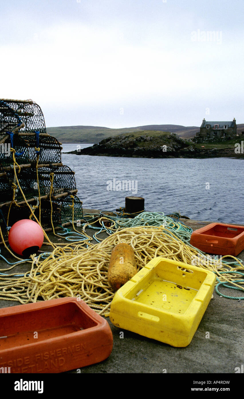 Shetland fishing boats islands rugged views coast scenery Ferry Yell Stock Photo