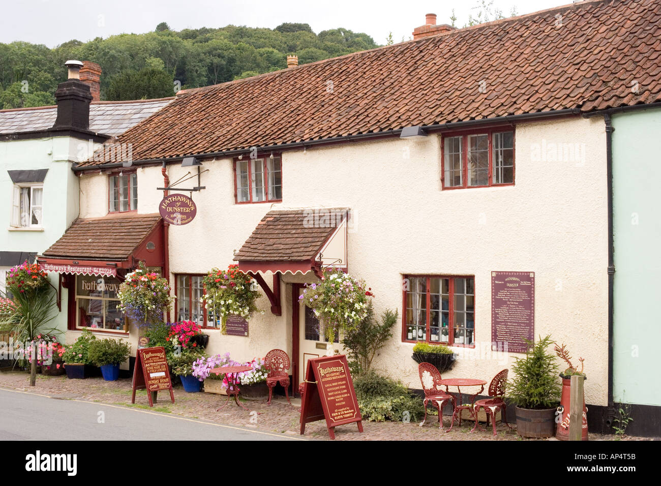 Restaurants in Dunster High Street Somerset UK Stock Photo Alamy