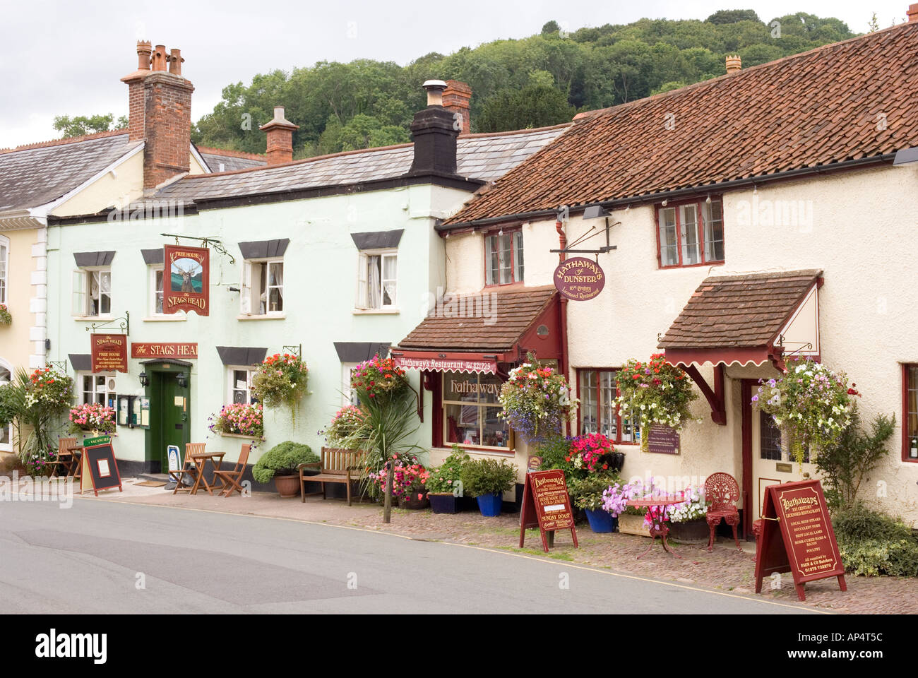 Restaurants in Dunster High Street Somerset UK Stock Photo Alamy