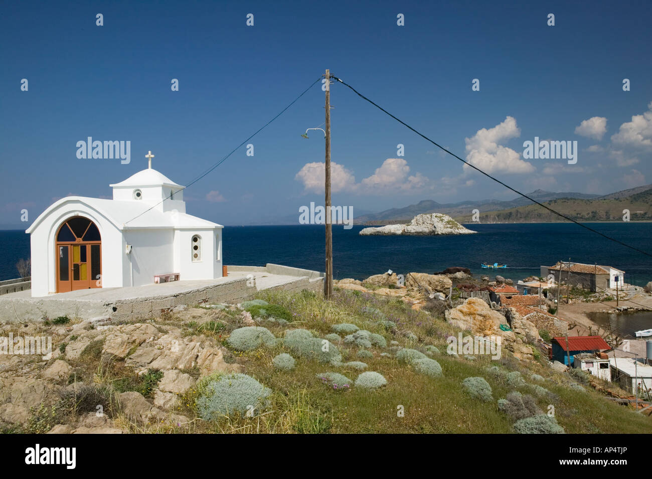 GREECE, Northeastern Aegean Islands, LESVOS (Mytilini), Gavathas: Agios  Pantelemonos Waterfront Church Stock Photo - Alamy