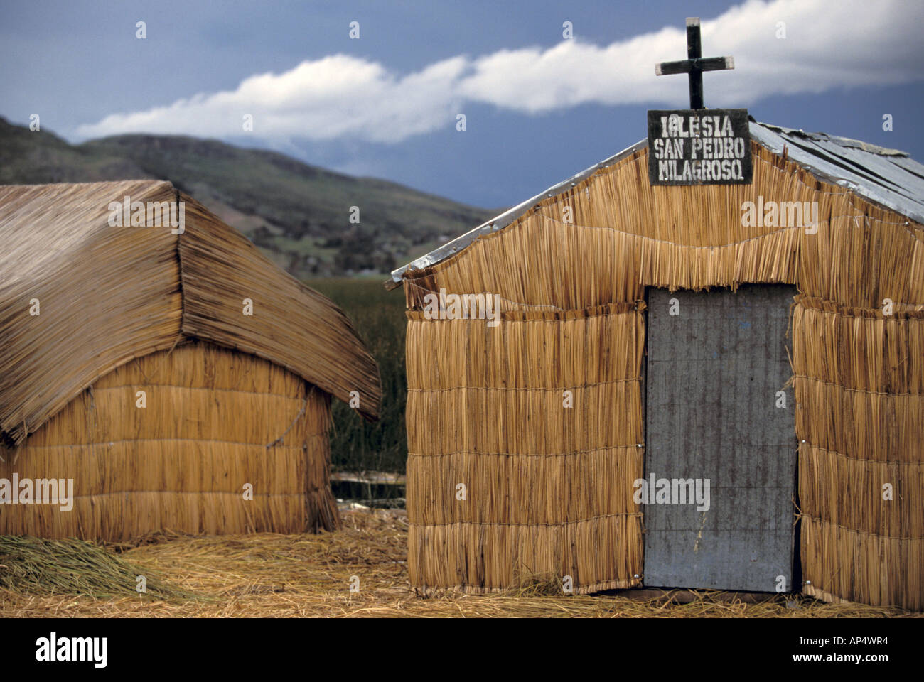 South America, Peru, Lake Titicaca, Uros (floating reed island). Church