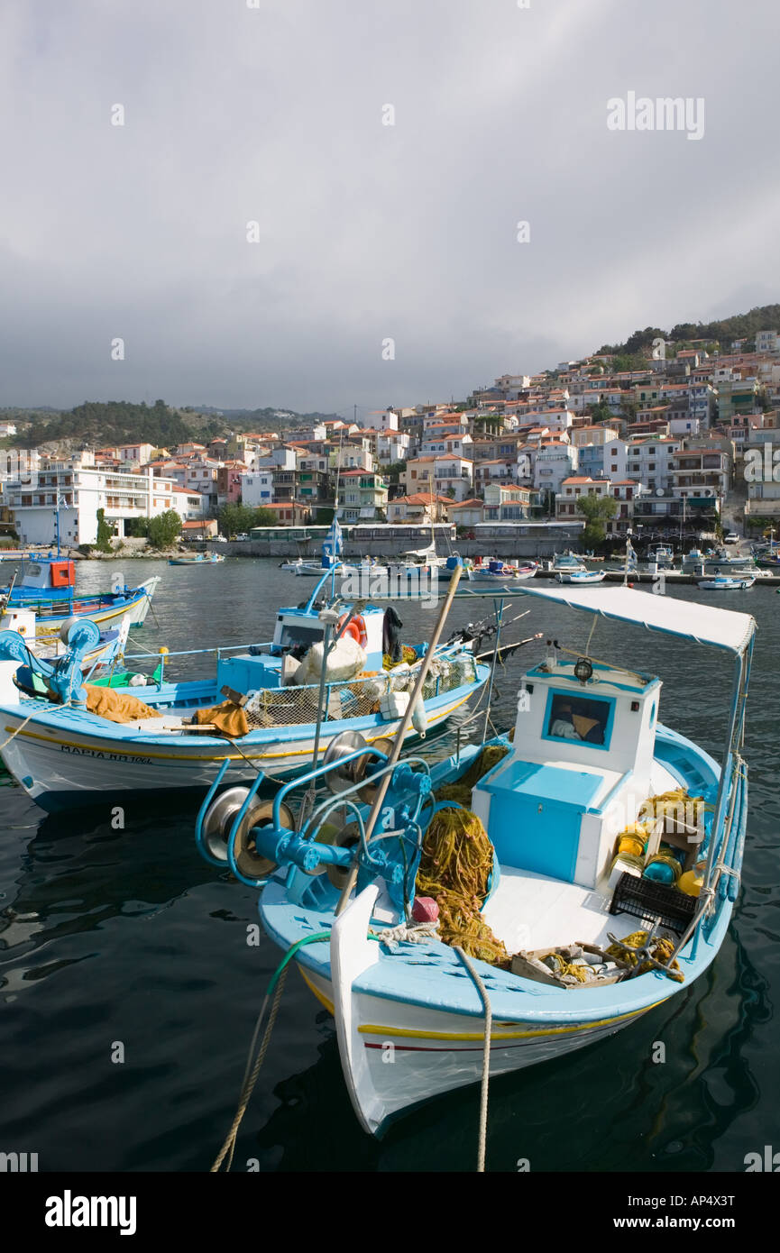 GREECE, Northeastern Aegean Islands, LESVOS (Mytilini), Plomari: South Lesvos Resort Town, Harbor View Stock Photo
