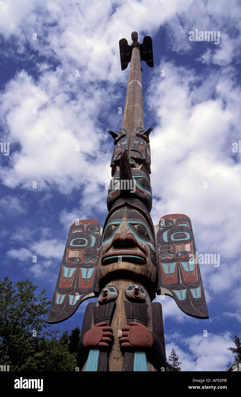 Ketchikan Raven North America, USA, Alaska, Ketchikan. Chief Johnson Totem Pole, carved ...