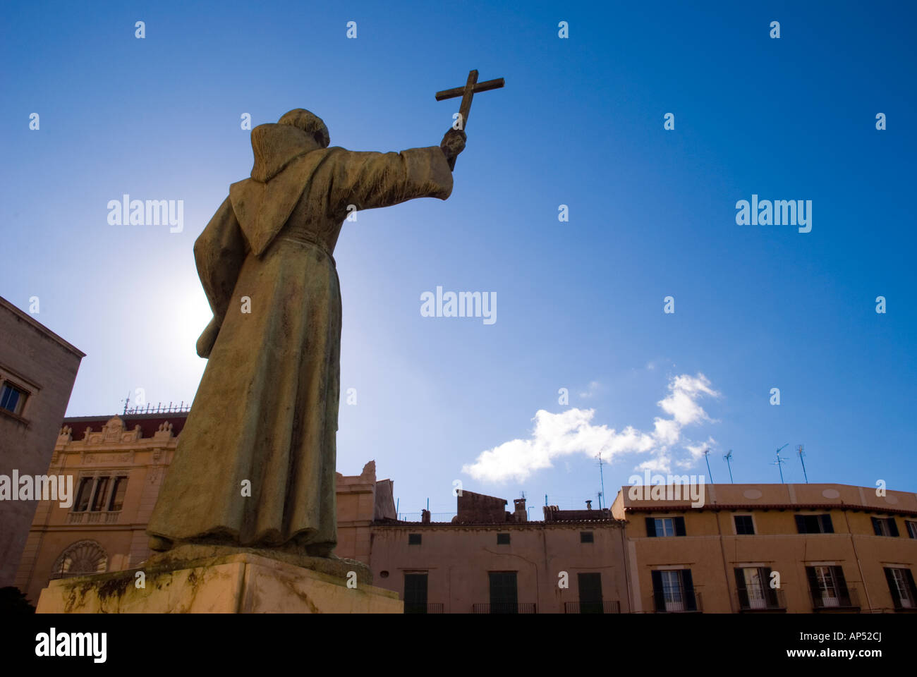 Palma Mallorca Spain A statue of Father Junipero Serra in Plaza de Sant Frances in the city Stock Photo
