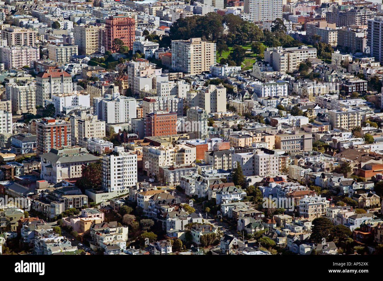 aerial view above Russian Hill San Francisco California Stock Photo