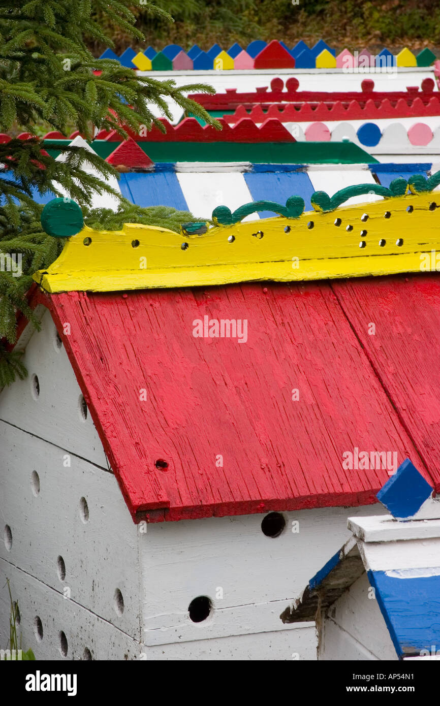 N.A., USA, Alaska. Spirit houses at the Eklutna Native American