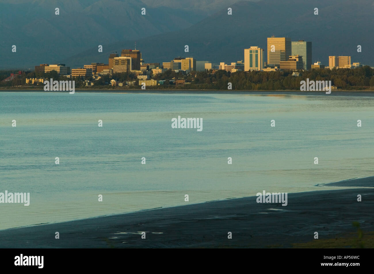 USA, ALASKA, ANCHORAGE Anchorage Skyline at Sunset from Point