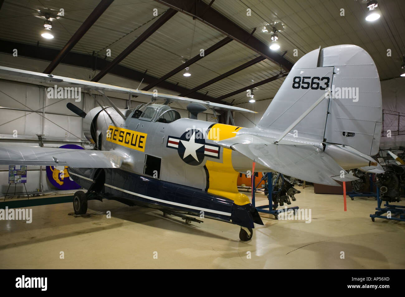 USA, ALASKA, ANCHORAGE: Lake Hood Air Harbor, Alaska Aviation Heritage Museum; WW2 Era, J2F Duck Rescue Floatplane Stock Photo