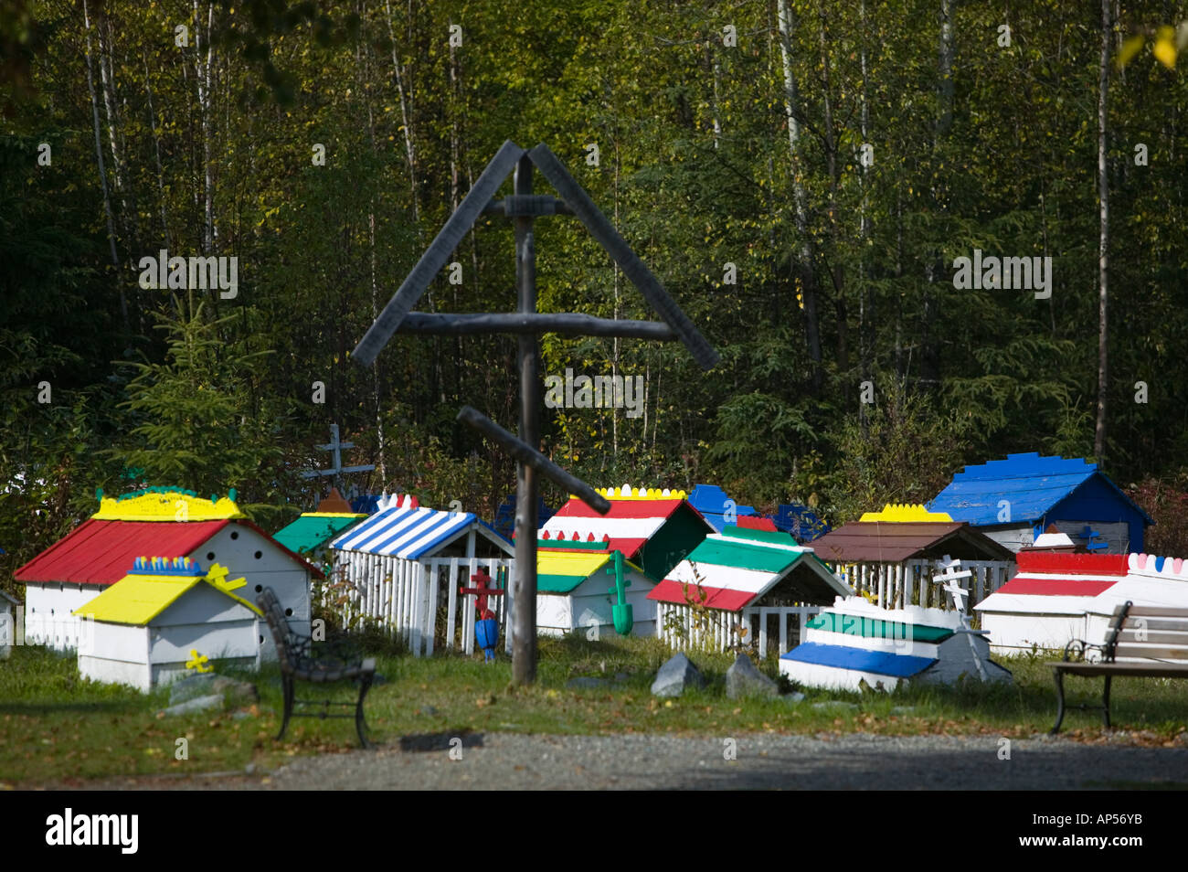 USA, ALASKA, EKLUTNA Eklutna Village Historical Park; Cemetery with