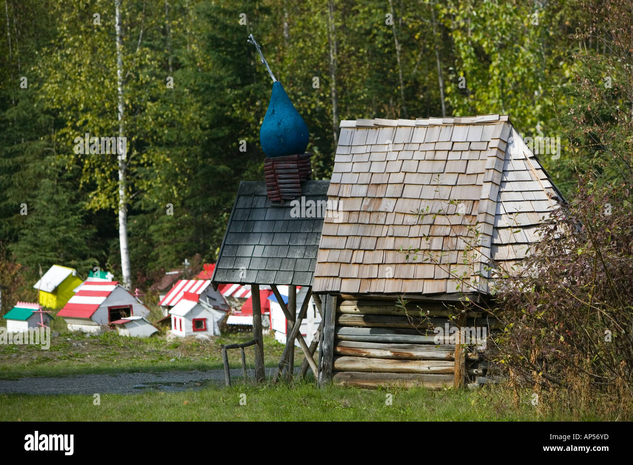 USA, ALASKA, EKLUTNA Eklutna Village Historical Park; Cemetery with