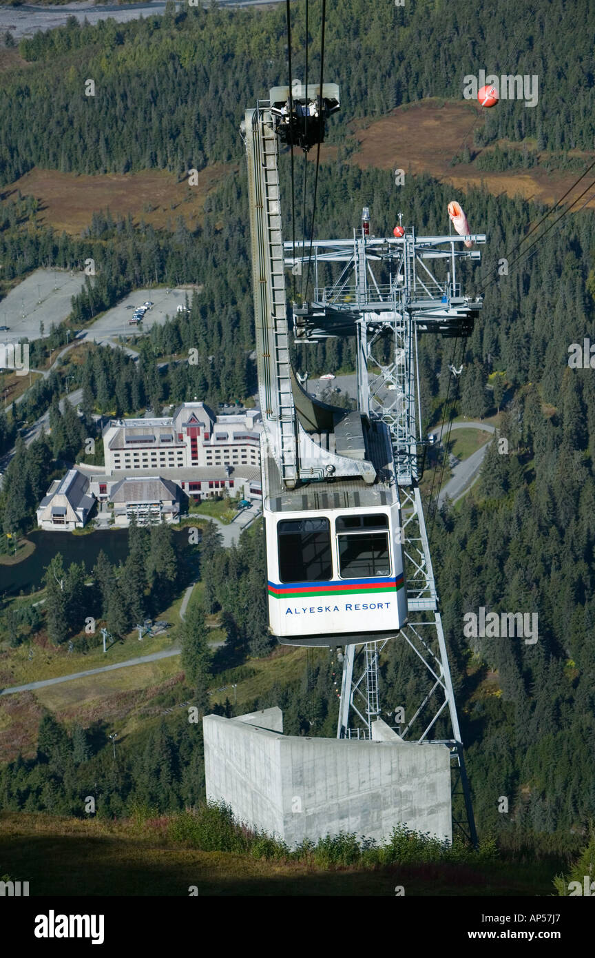 USA, ALASKA, Anchorage Area, GIRDWOOD: Mt. Alyeska Tram & Alyeska Prince Hotel Stock Photo