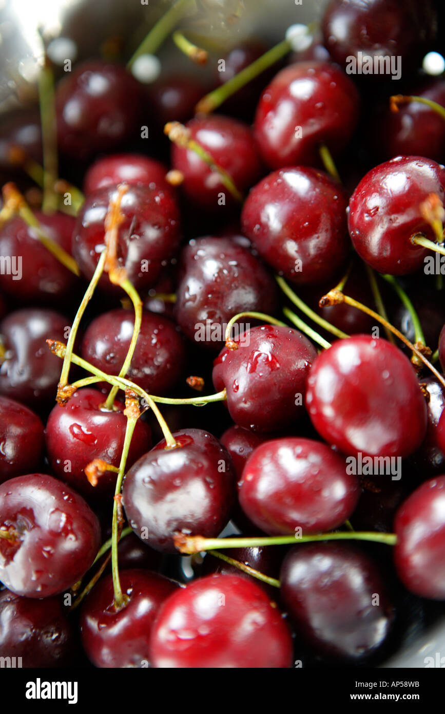 Close Up Dark Red Cherries Stock Photo