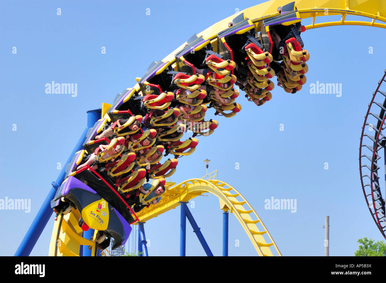 The stand up roller coaster named Chang at the Six Flags Kentucky Kingdom  amusement park in Louisville Kentucky USA Stock Photo - Alamy