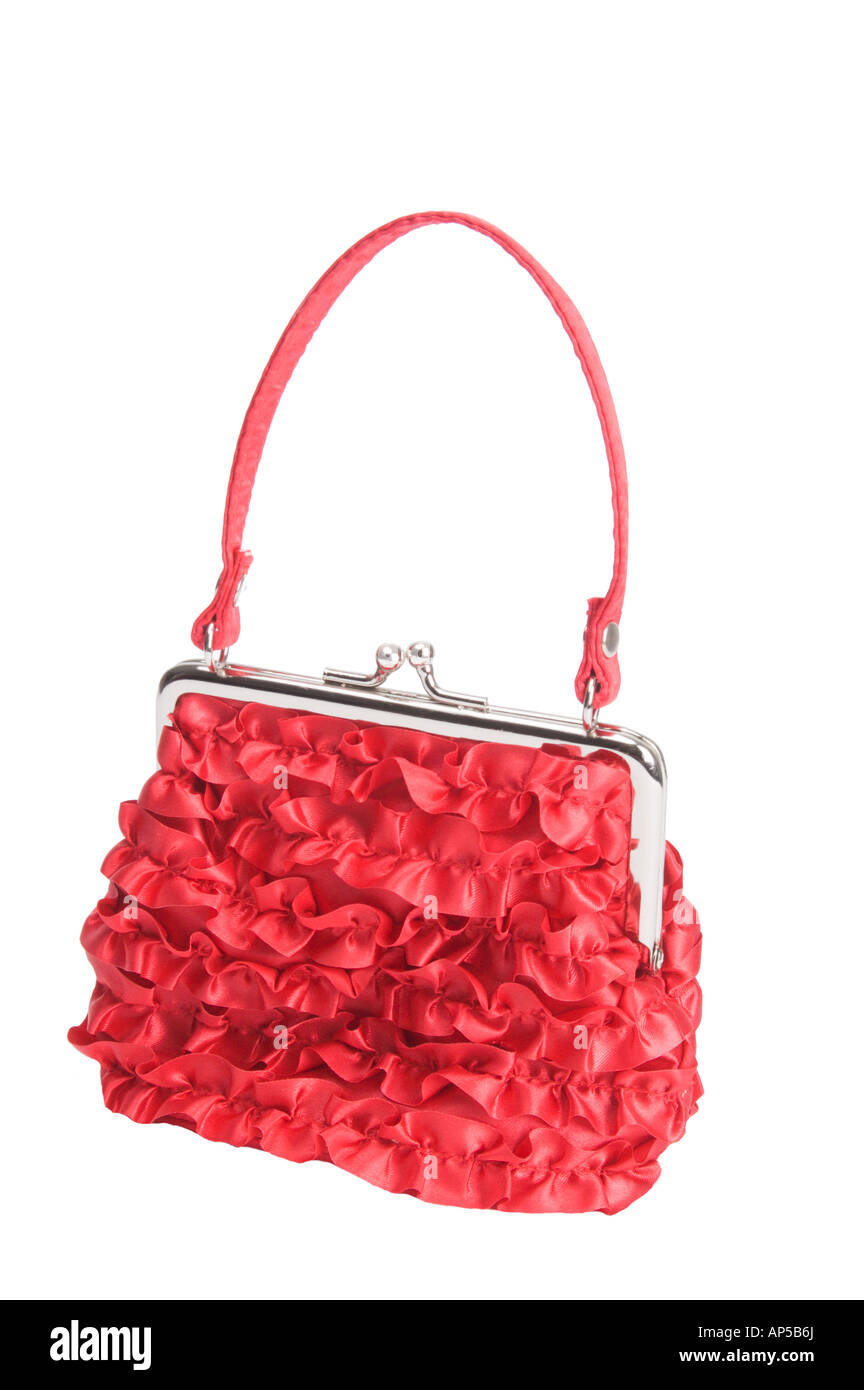 red silk ruffled purse Stock Photo
