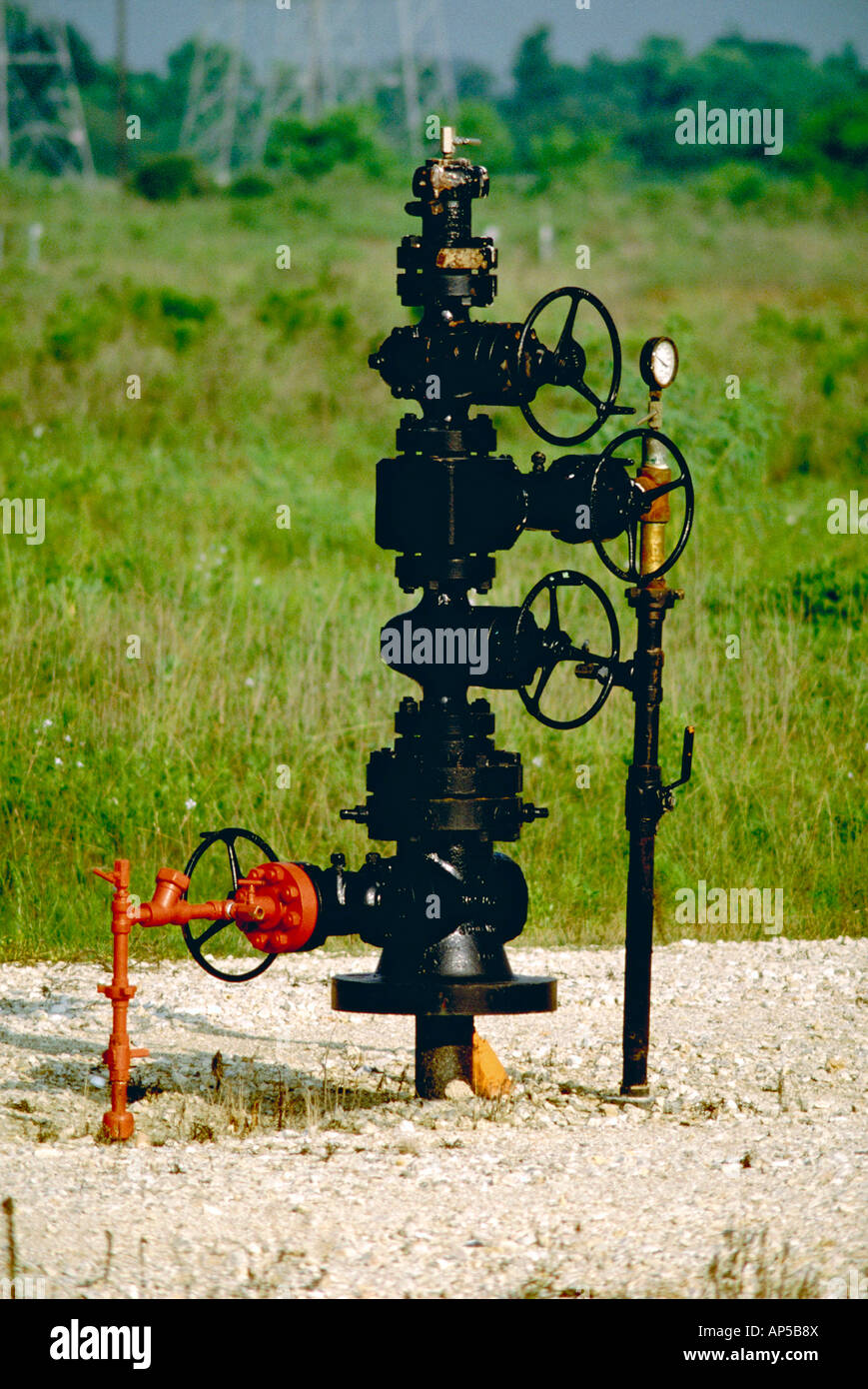 Capped head of an oil well Houston Texas Stock Photo
