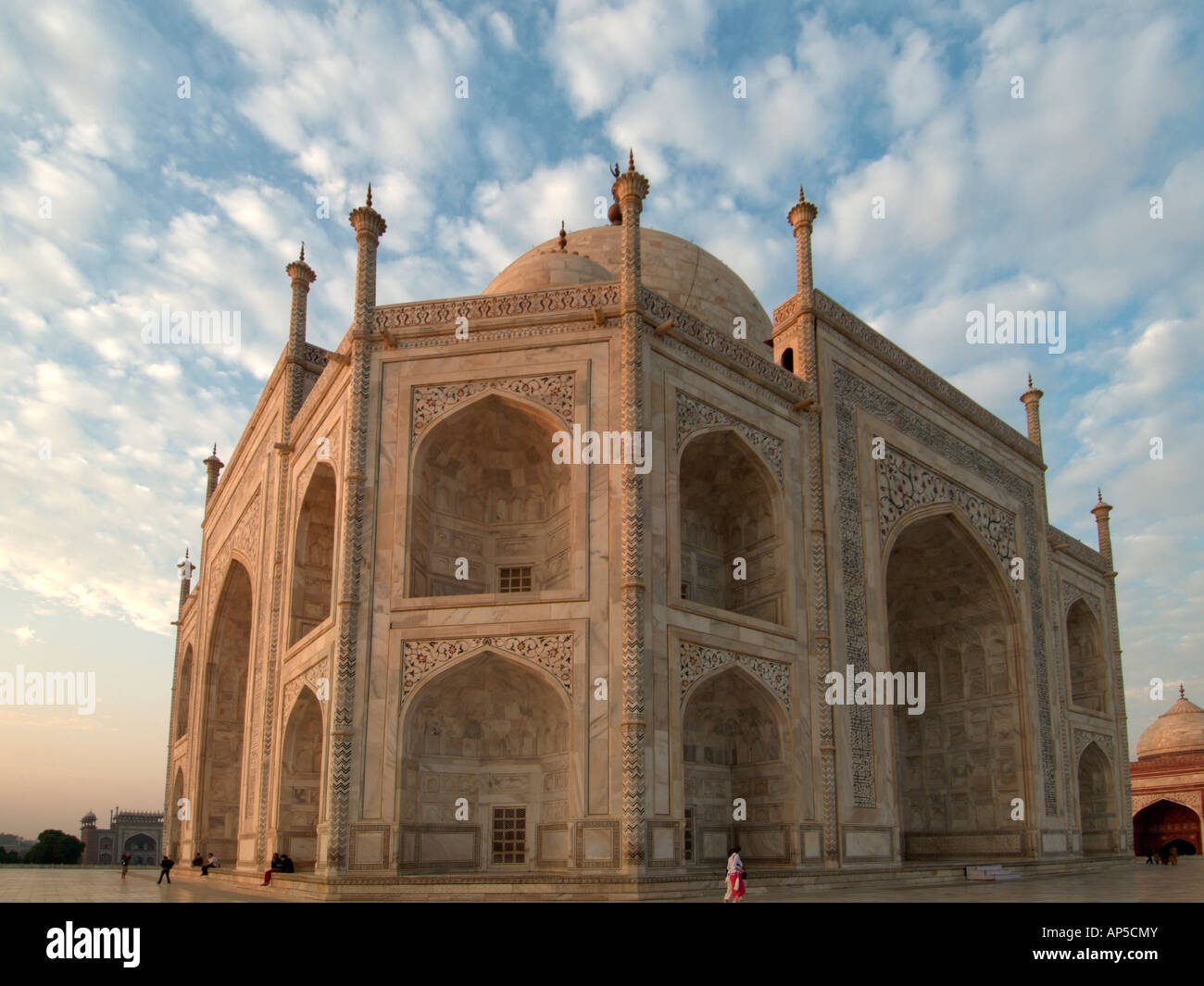 Taj Mahal closeup with blue sky and white clouds Agra Uttar Pradesh ...