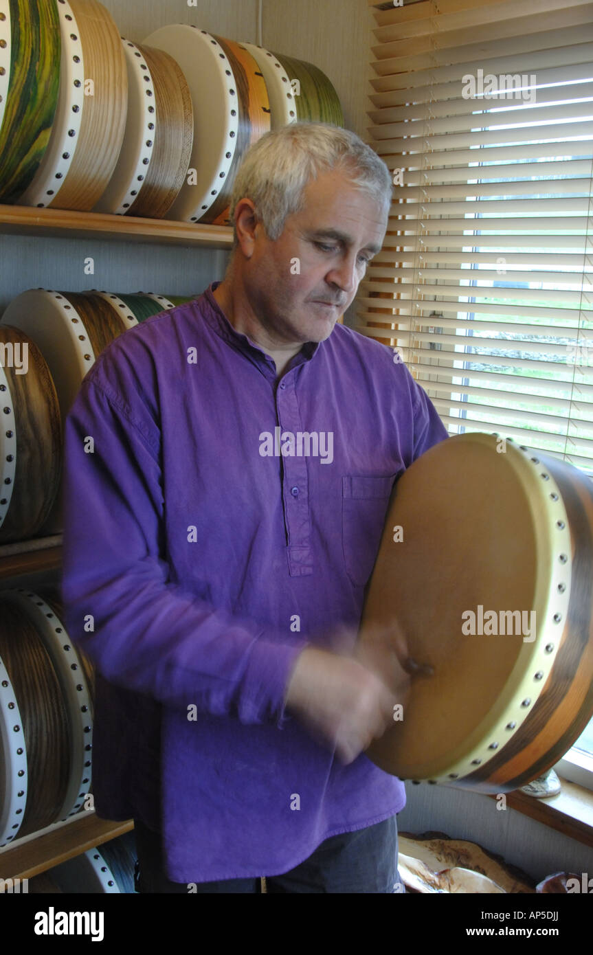 Bodhran Maker Eoin Leonard in his on Orkney Mainland Stock