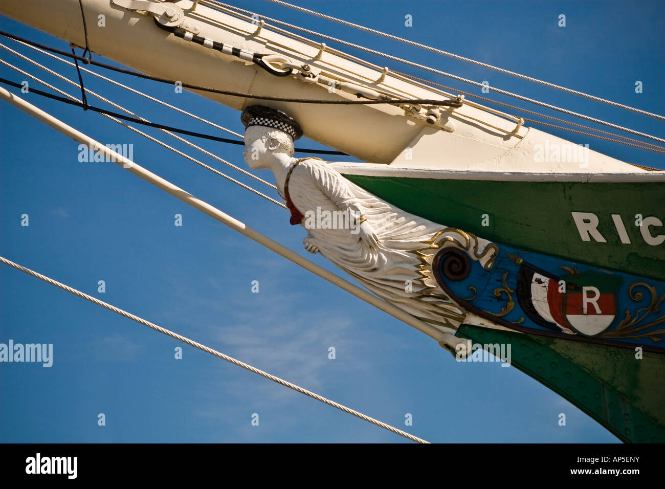 Close up of Rickmer Rickmers bowsprit sailing tall ship museum moored in Hamburg Germany Stock Photo