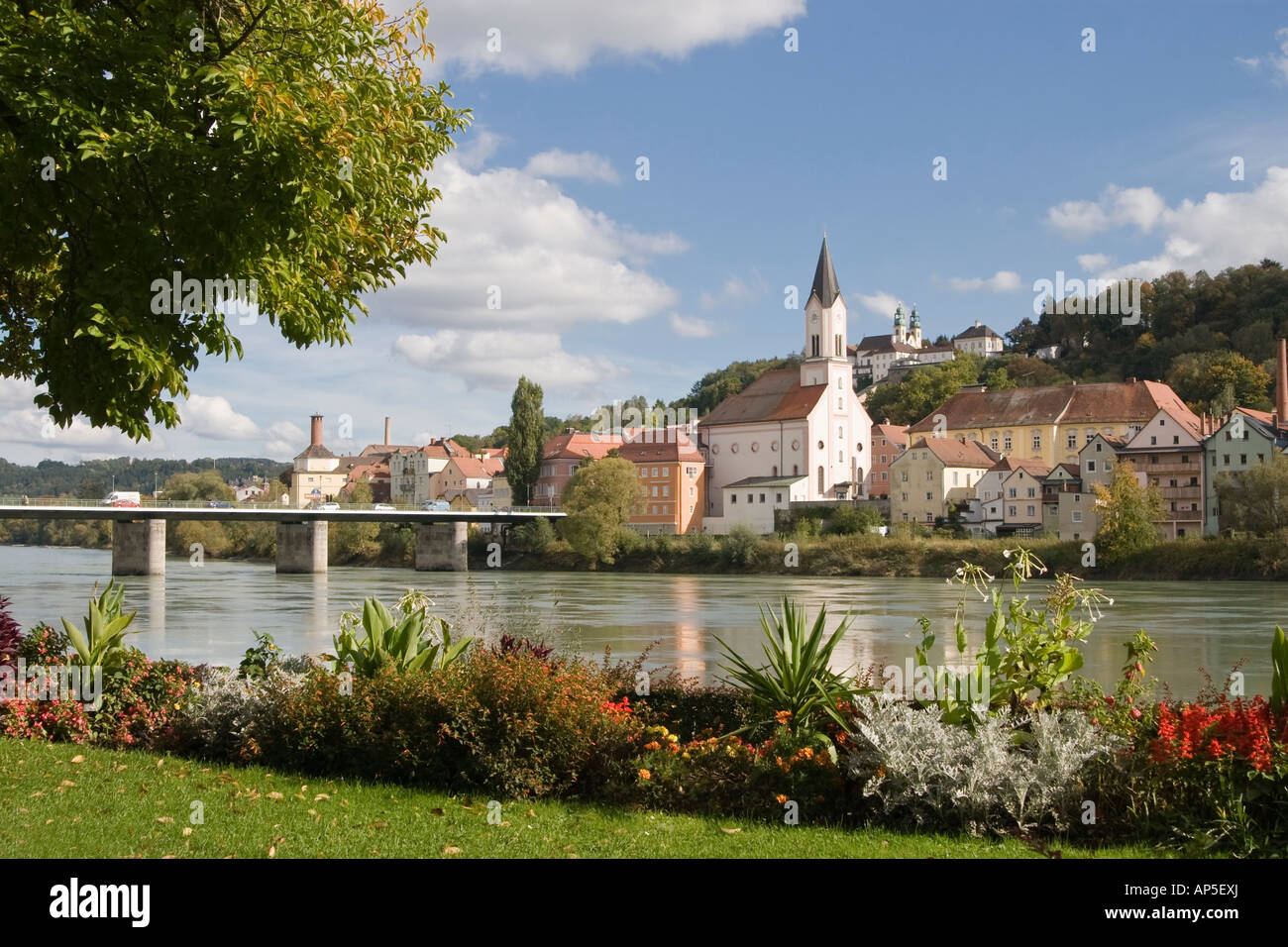 Passau city view along Inn river bank Stock Photo - Alamy