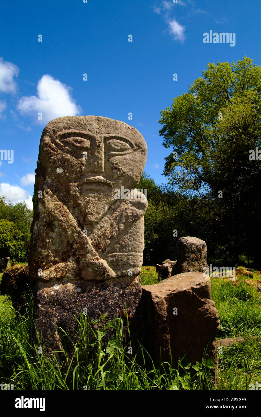 Janus Stone, Boa Island, County Fermanagh, Northern Ireland Stock Photo