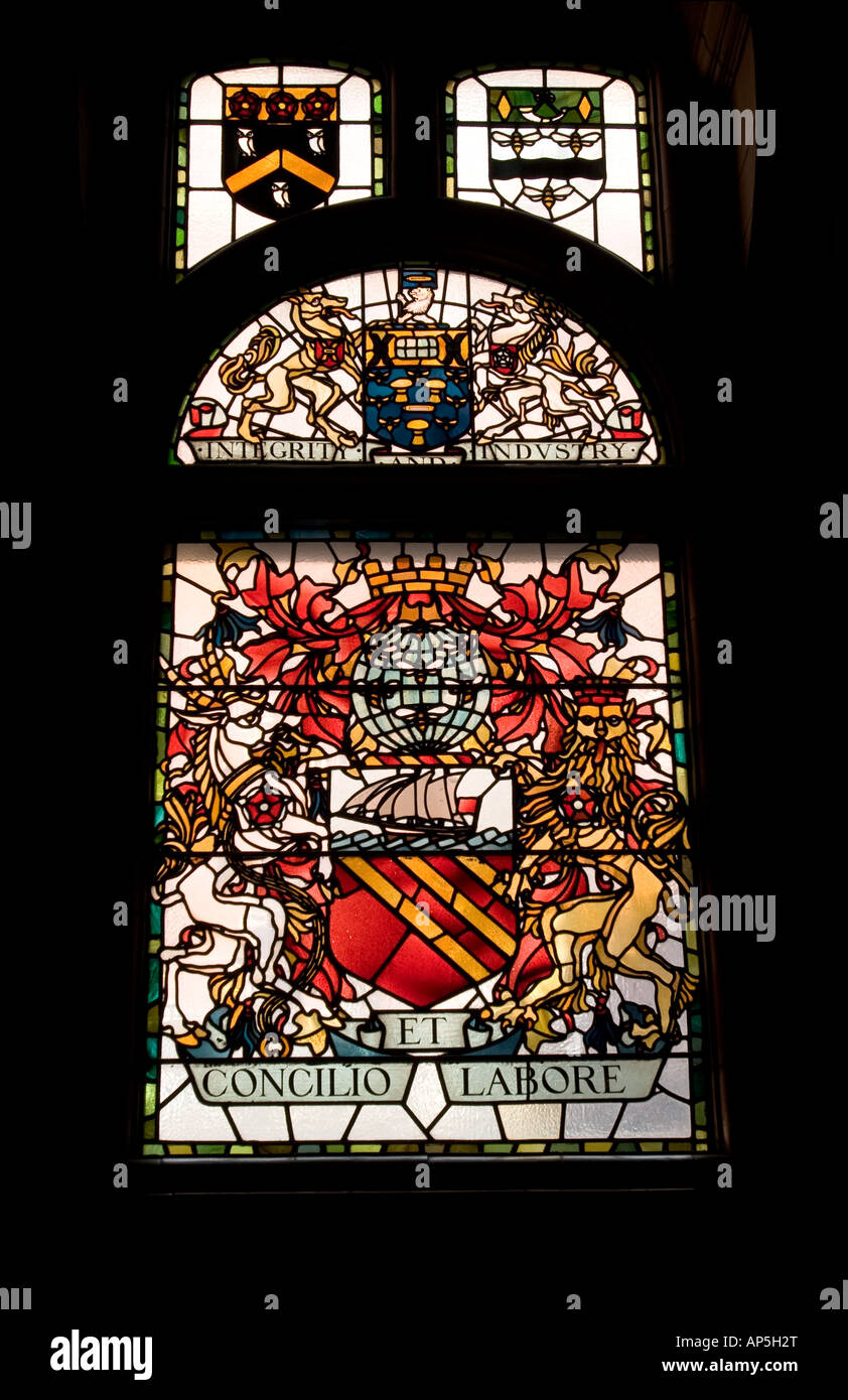 Stained glass window in Great Hall of Sackville Street Building The