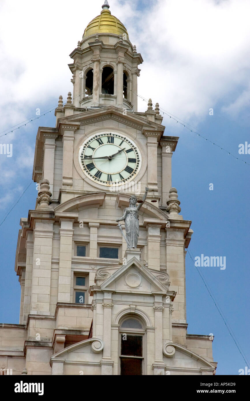 The clock tower atop of the courthouse in Adel Iowa  Stock Photo