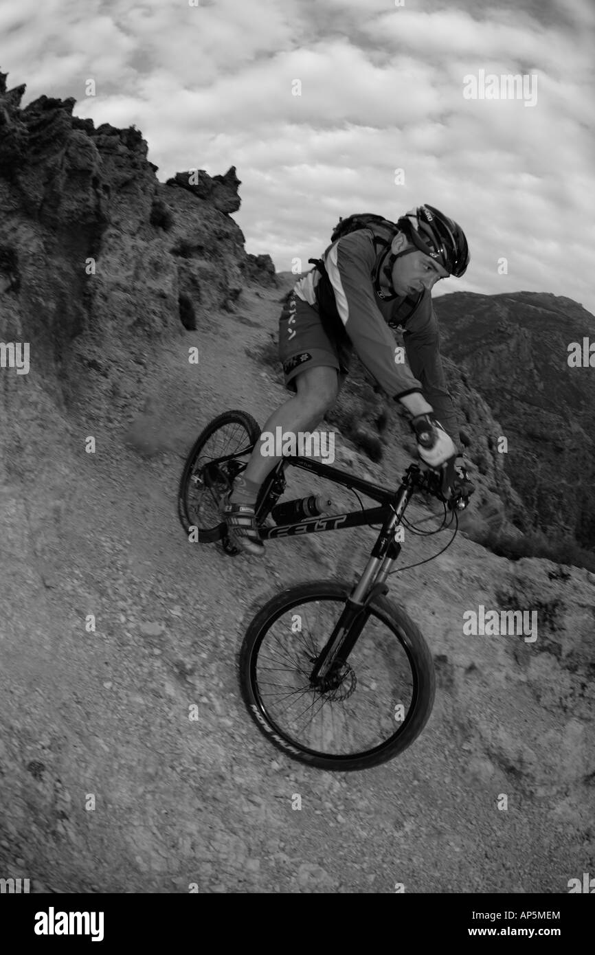 Will Bjergfeld rides in the Sierra Nevada range Southern Spain Stock Photo
