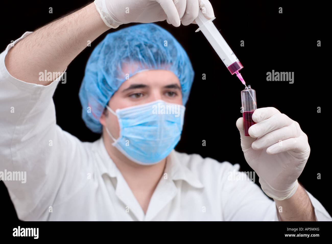 Hospital worker running blood tests Stock Photo Alamy