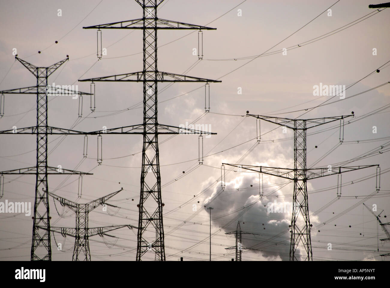 High voltage power transmission lines and electrical pylon in Israel
