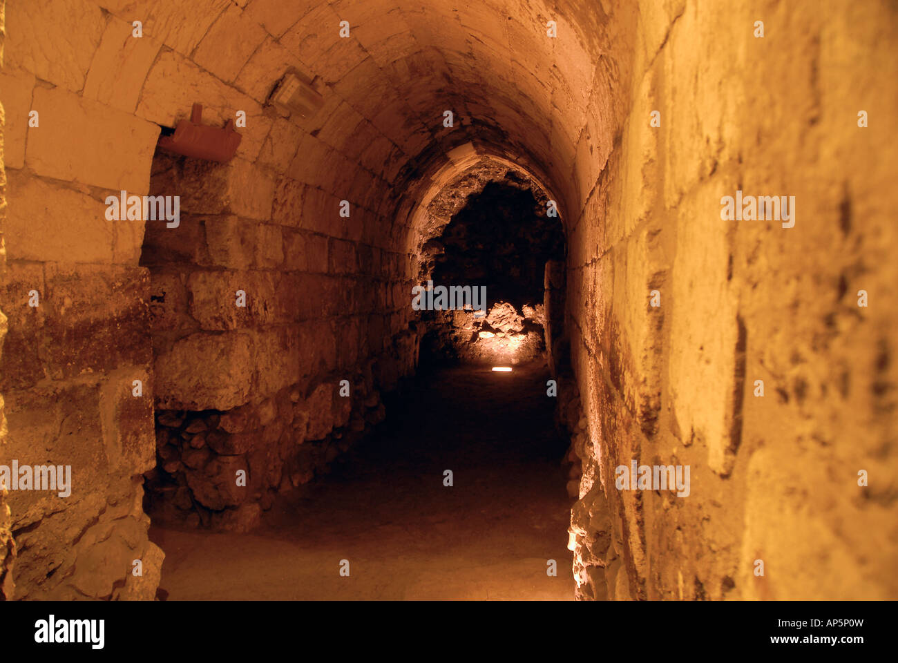 Narrow passage at the underground Western Wall tunnels under the Muslim