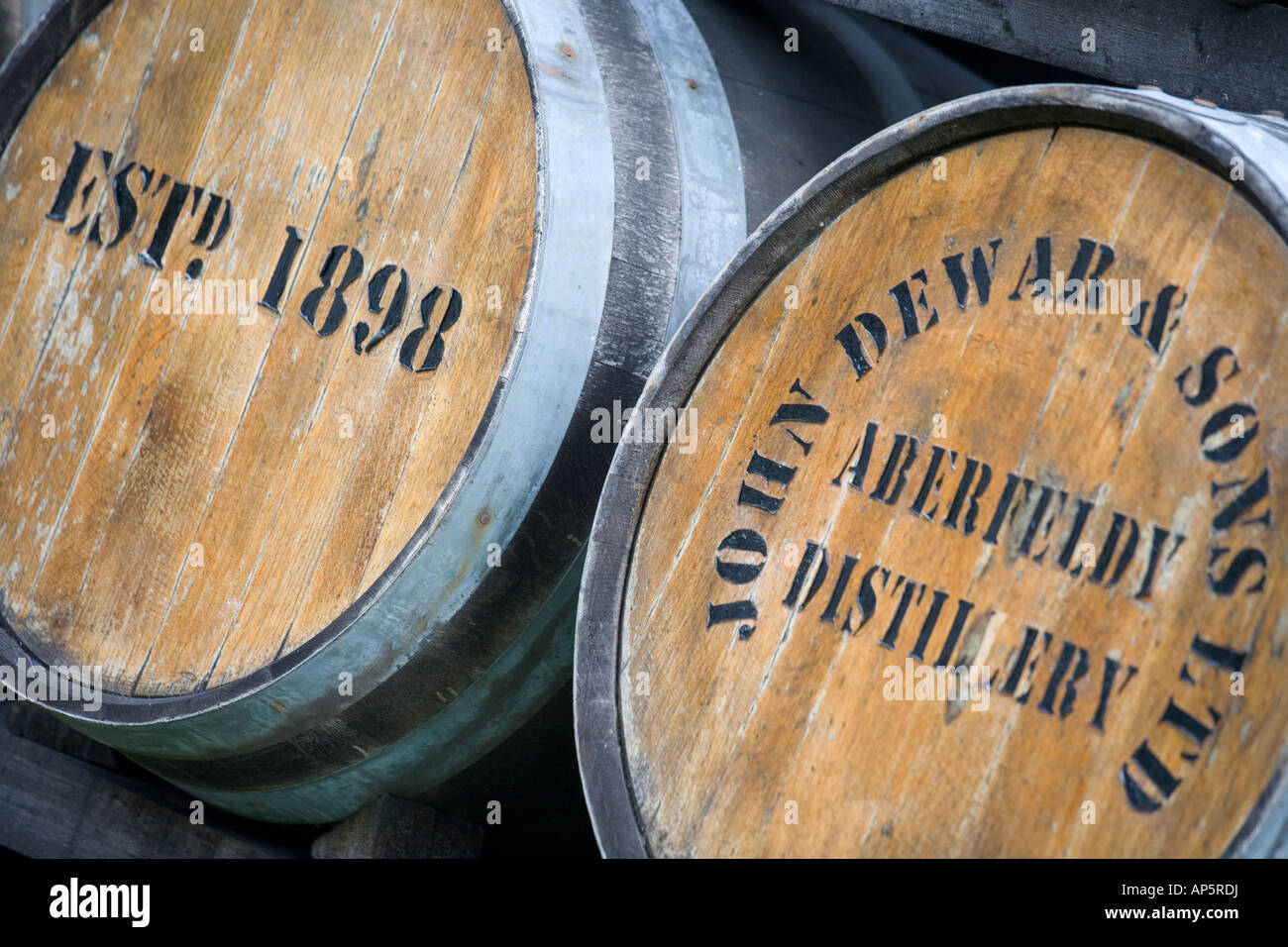 Two wooden Scottish Whisky barrels or Casks, alcohol, drink, old Stock