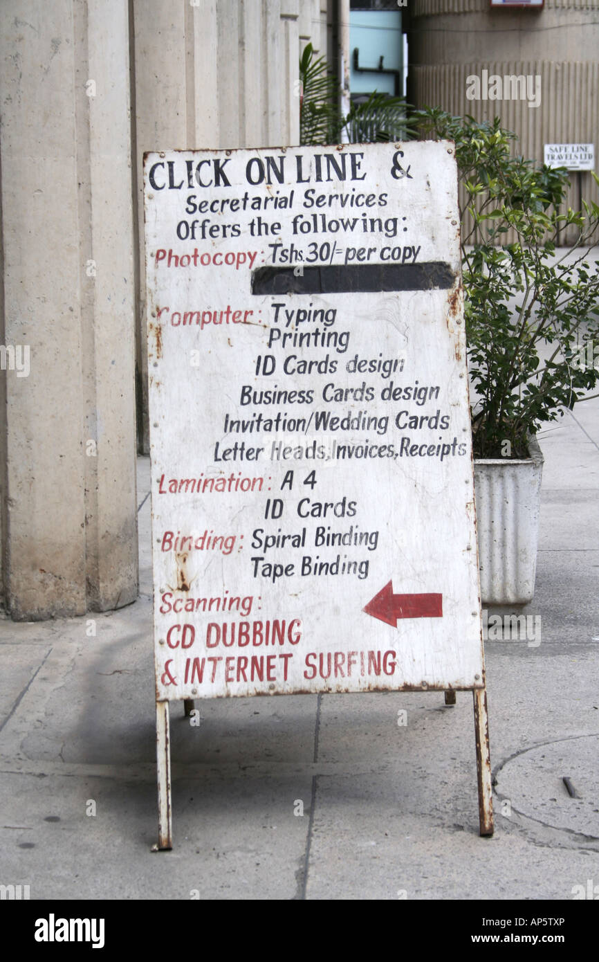 Secretarial services sign in Arusha Tanzania East Africa Stock Photo