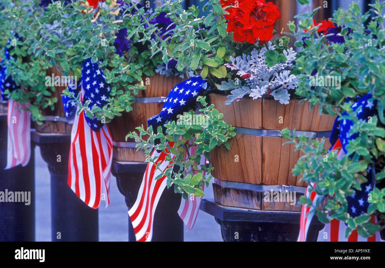 Flags and Flowers in Philipsburg Montana Stock Photo