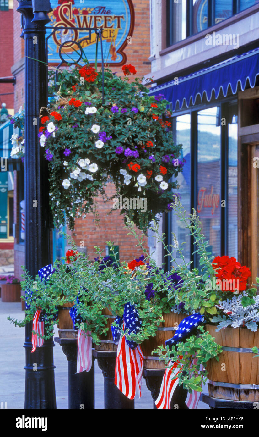 Flags and Flowers in Philipsburg Montana Stock Photo