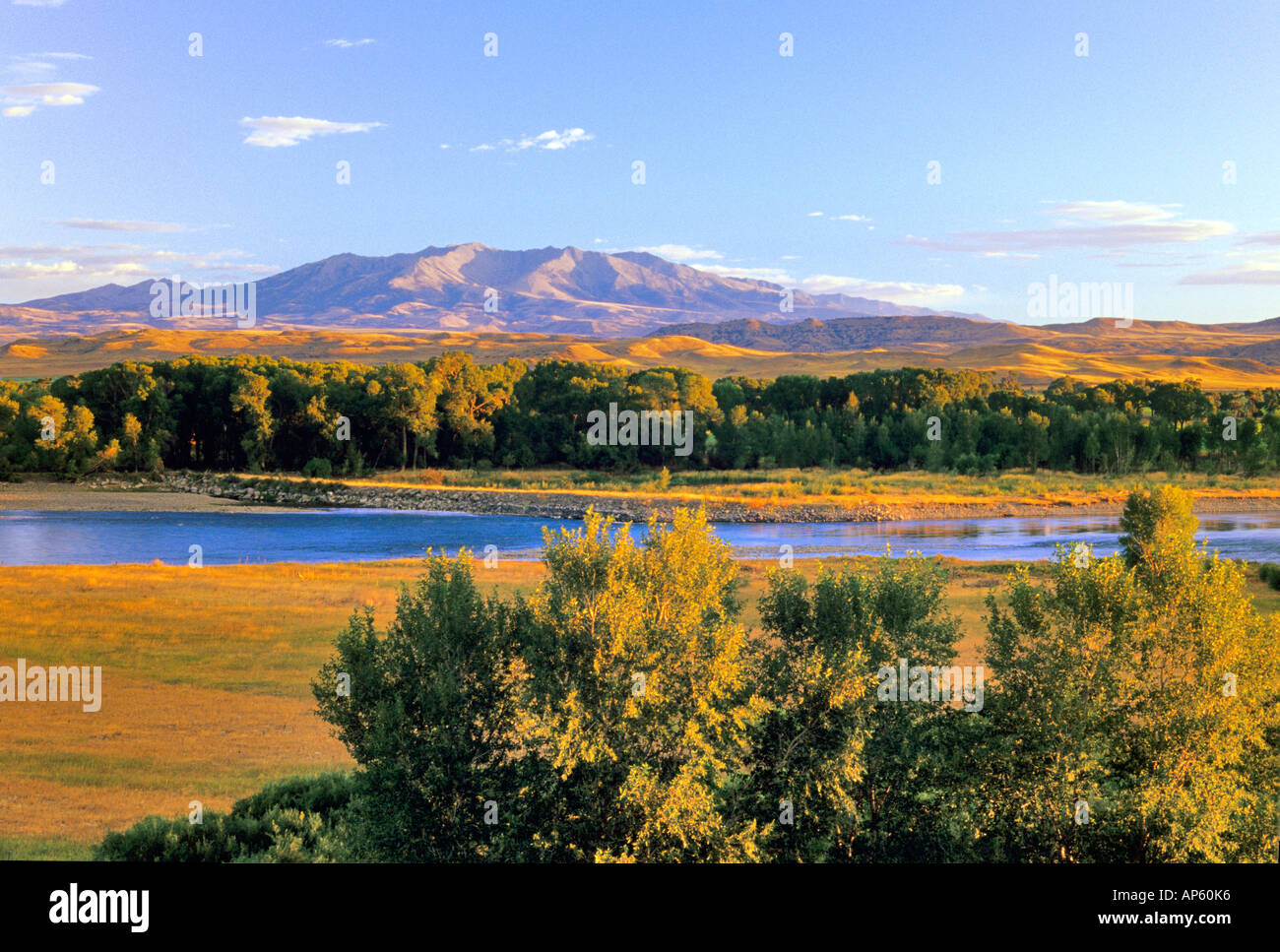 Yellowstone River and Crazy Mountains near Big Timber Montana Stock