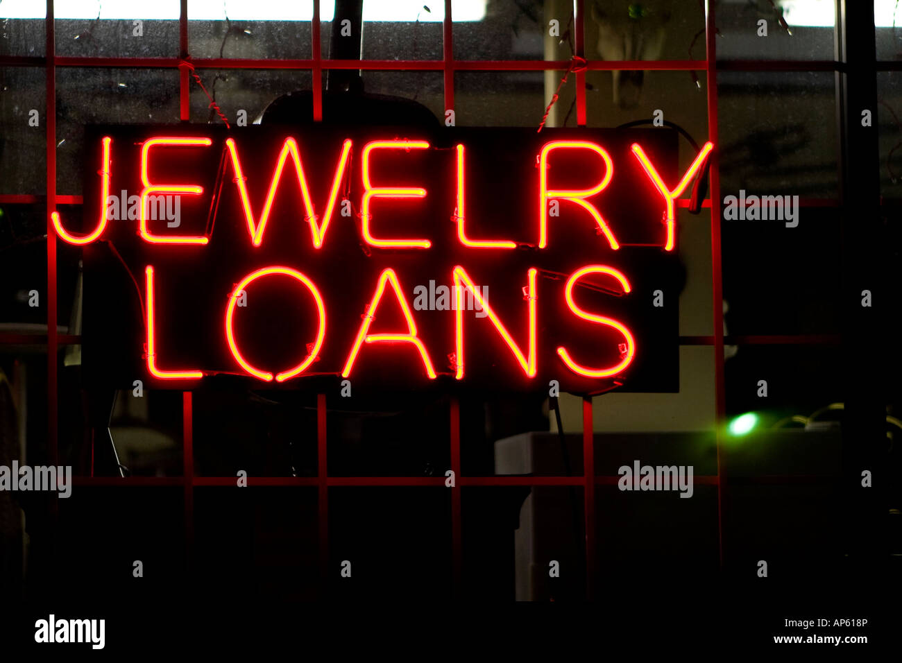 Jewelry Loans Neon Sign Stock Photo