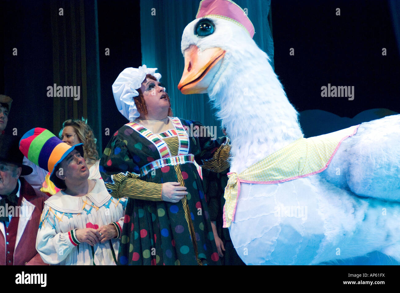 Mother Goose amateur pantomime on stage at Aberystwyth Arts Centre Stock Photo