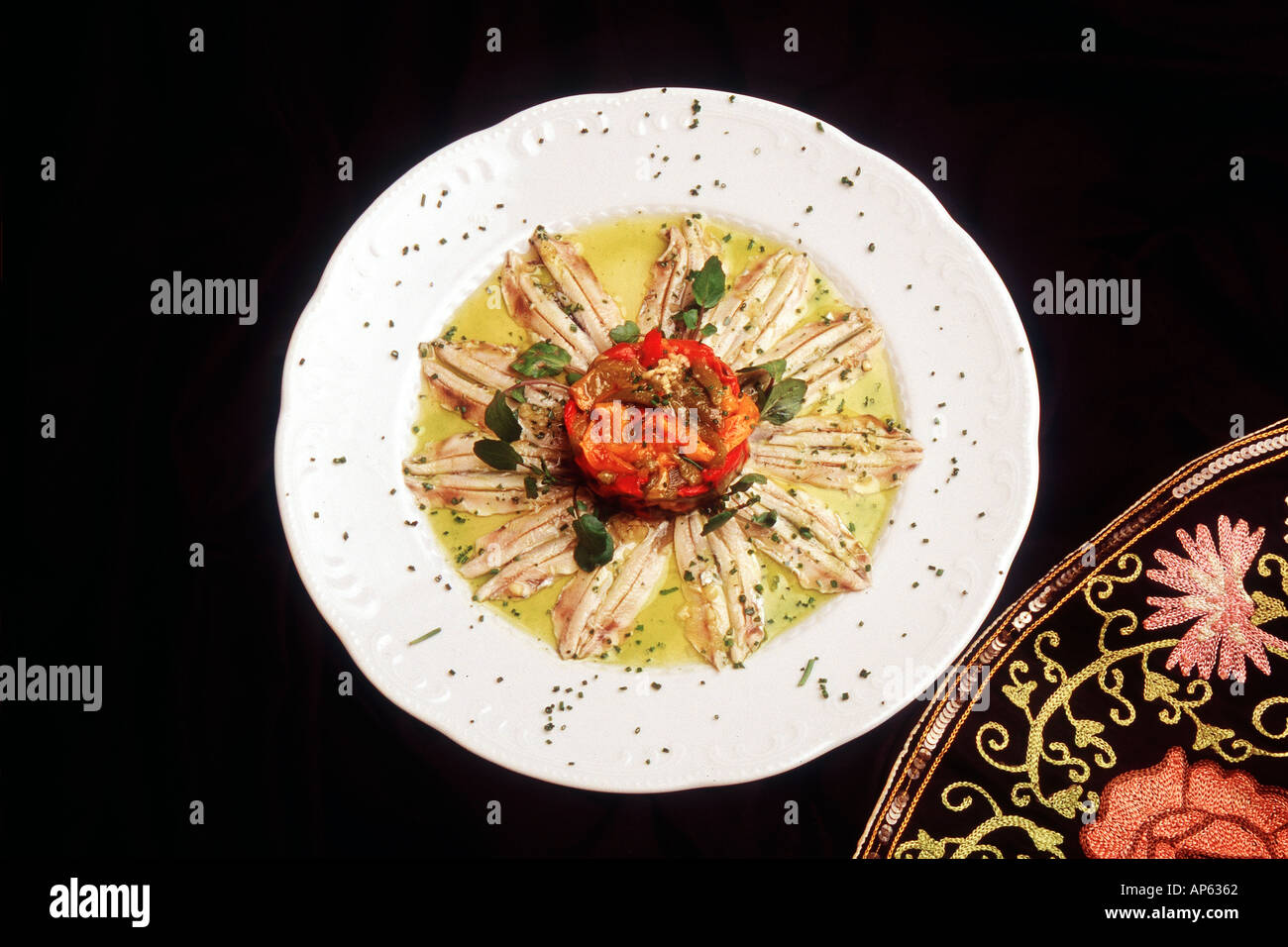 typical gastronomical plate of anchovy in vinegar Spain Stock Photo