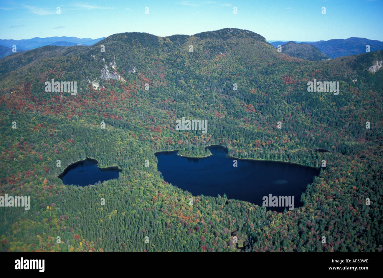 White Mountain N.F., NH. Sawyer Pond Scenic Area from the air. White Mountain National Forest. Early fall. Stock Photo