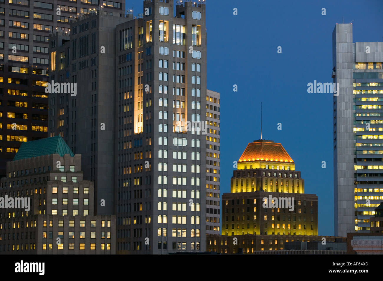 USA, Massachusetts, Boston: The Financial District / Evening, The Landmark Building (160 Federal Street) Stock Photo