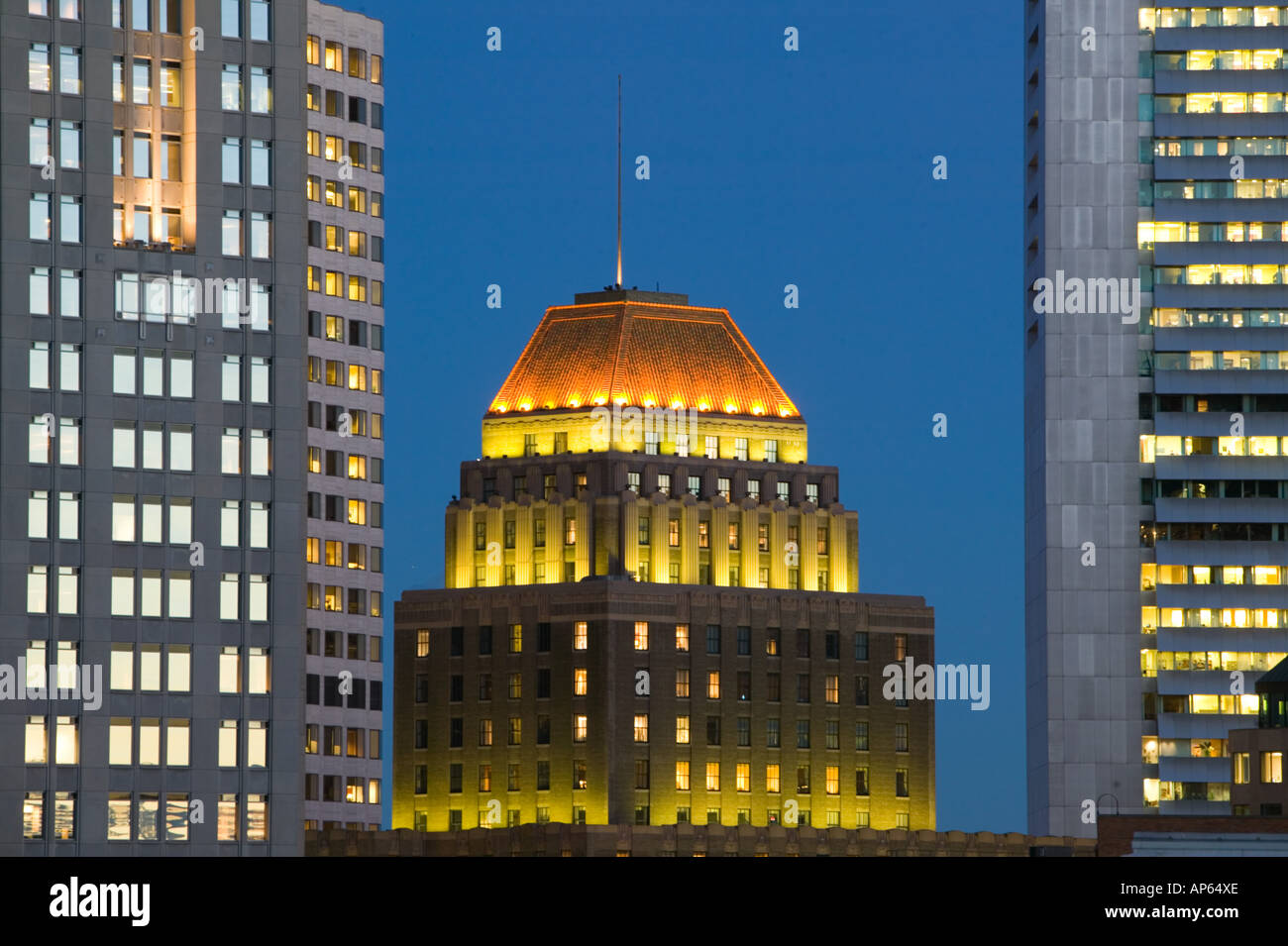 USA, Massachusetts, Boston: The Financial District / Evening, The Landmark Building (160 Federal Street) Stock Photo