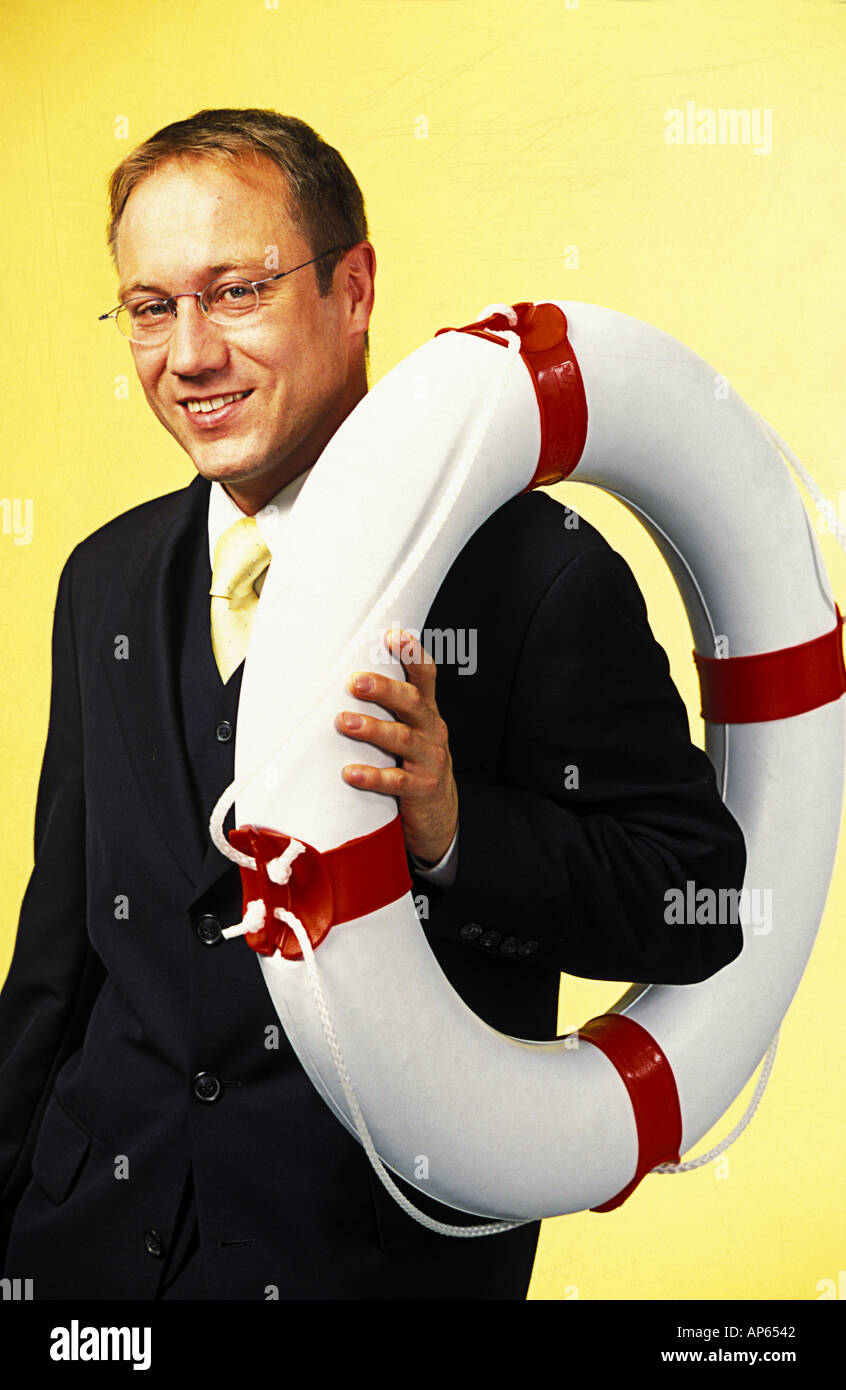 Investmentbanker mit Rettungsring investment banker with rescue ring Stock Photo