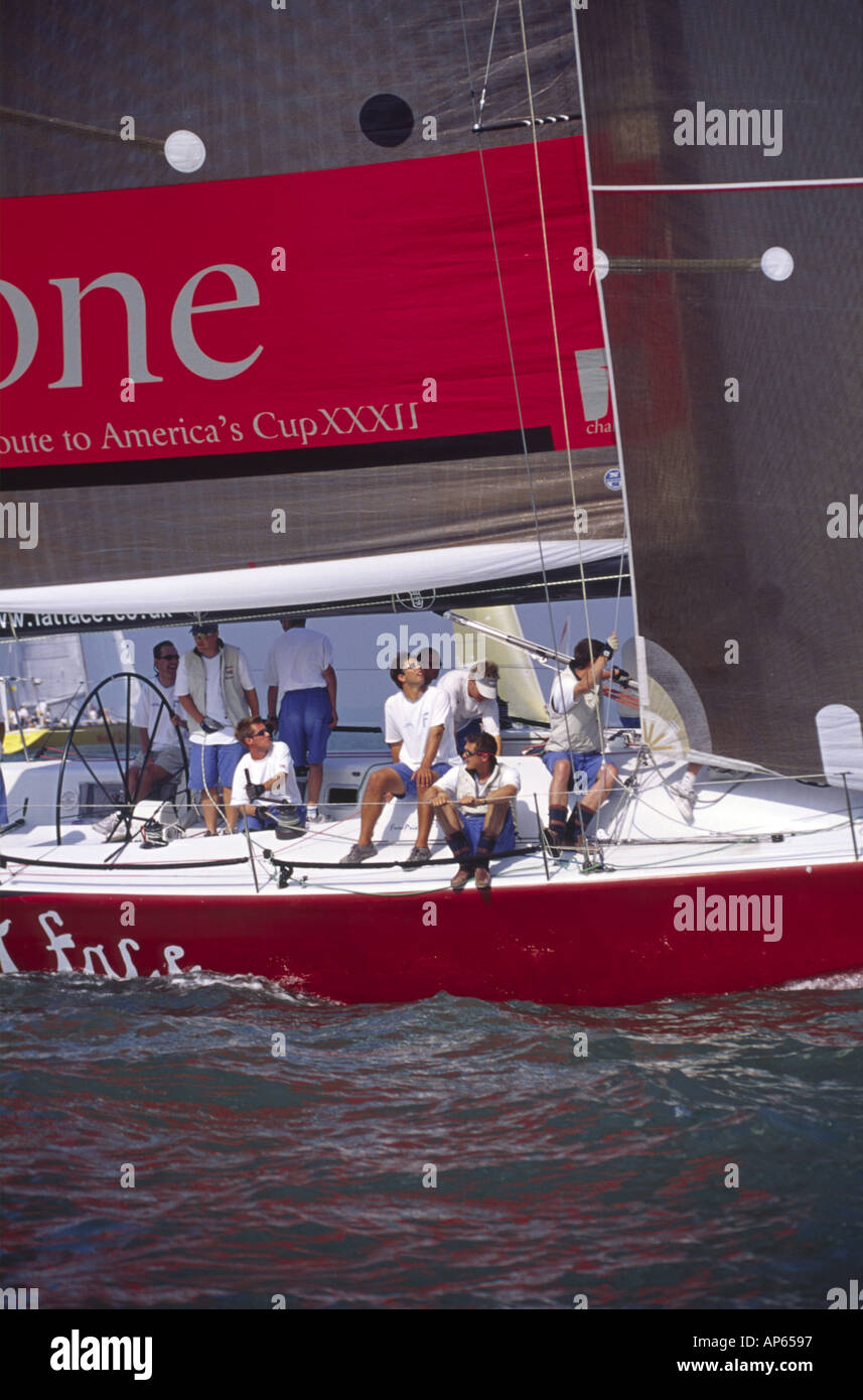 Close-up of Euro Prix 45 design class 0 Faster K Yote racing at Cowes Stock Photo