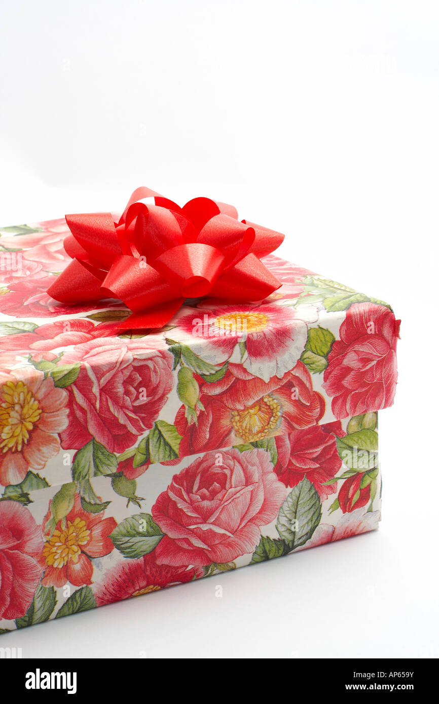 Gift box with red ribbon detail isolated on white background Stock ...