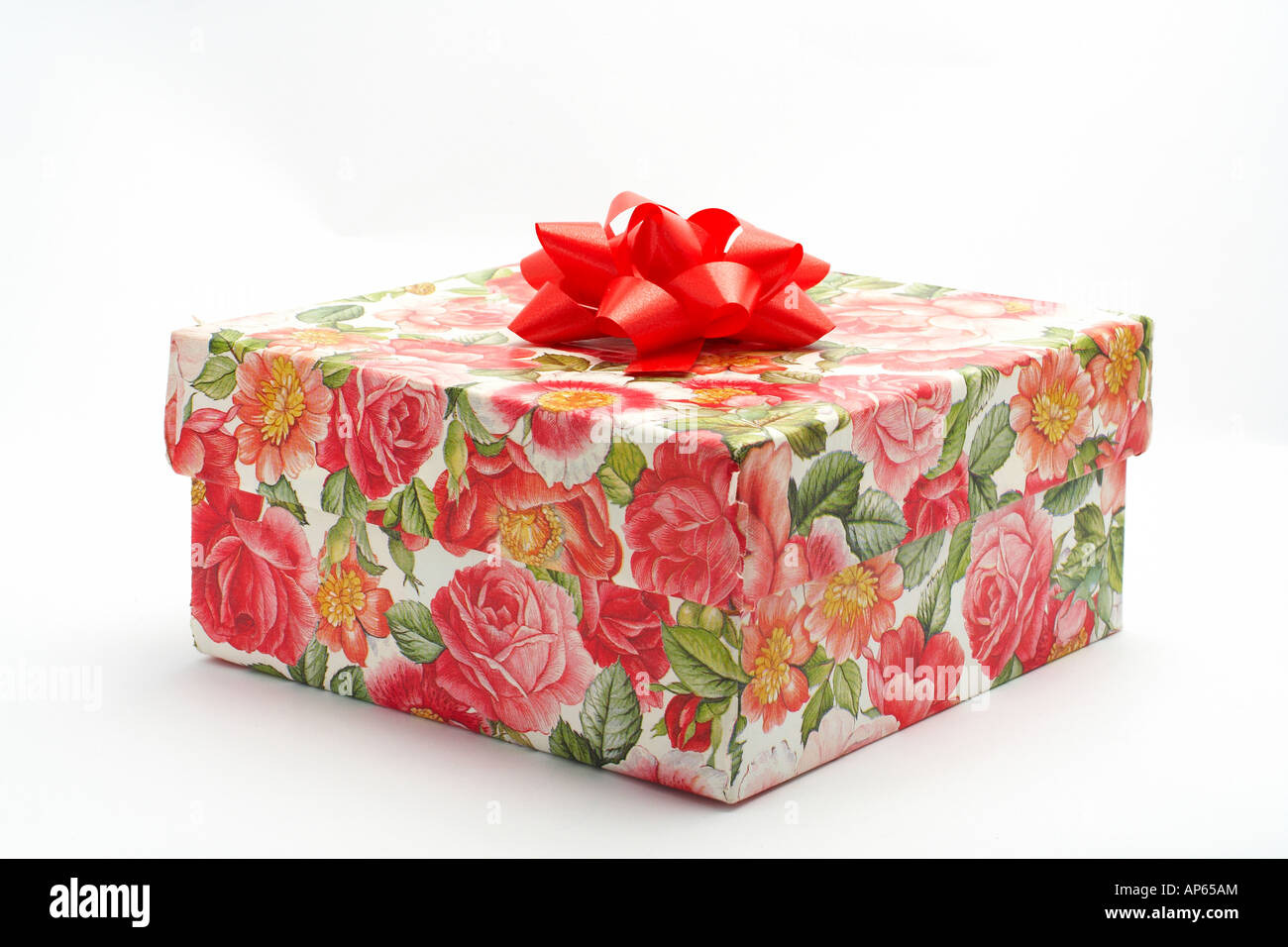 Gift box with red ribbon isolated on white background Stock Photo - Alamy