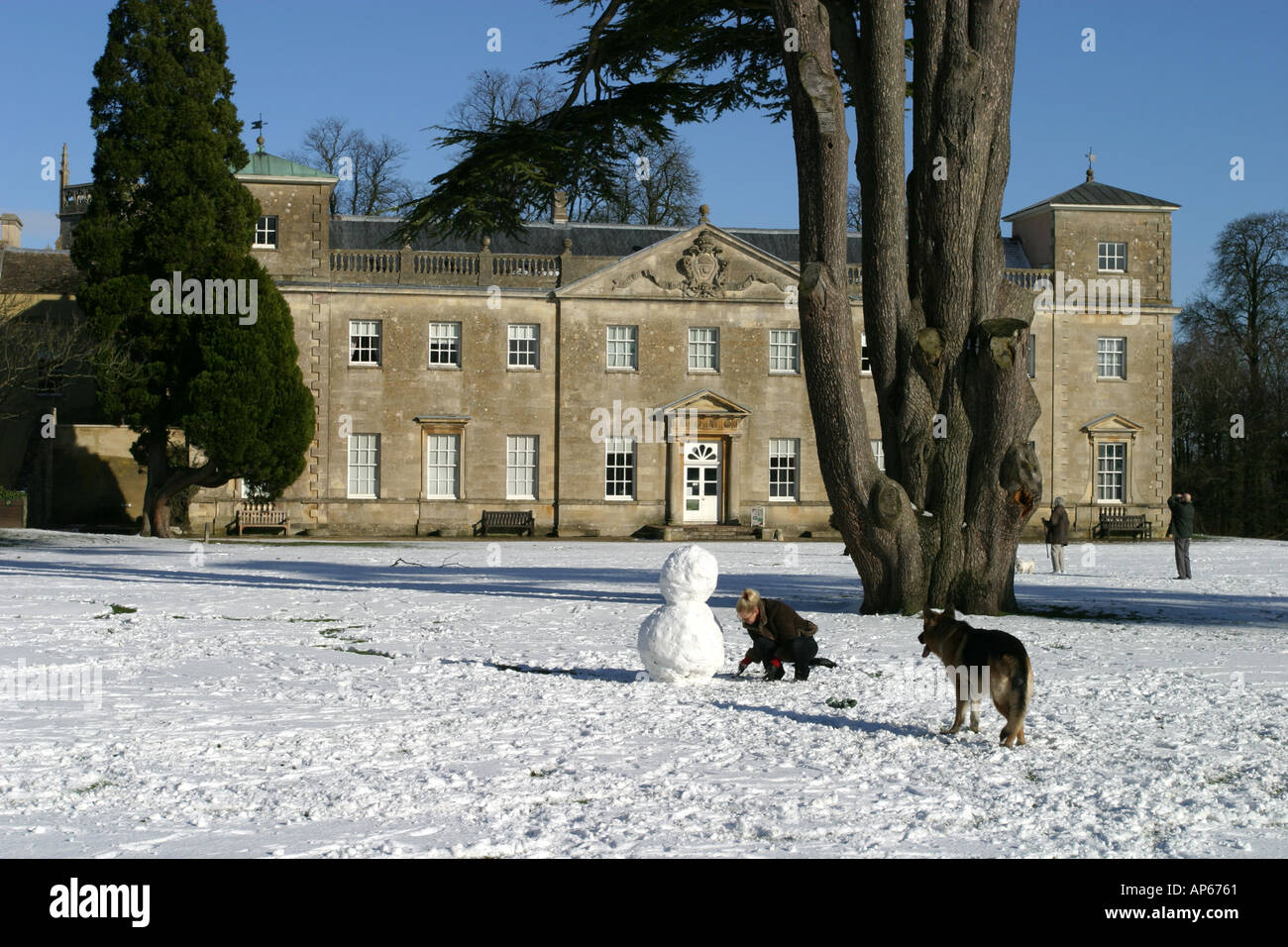 The mansion house and surrounding park of Lydiard Tregoze in the snow Stock Photo