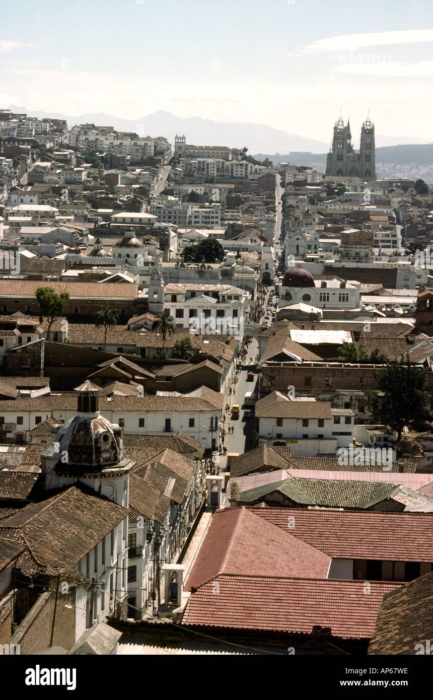 Ecuador Quito rooftops of old city and San Francisco monastery Stock