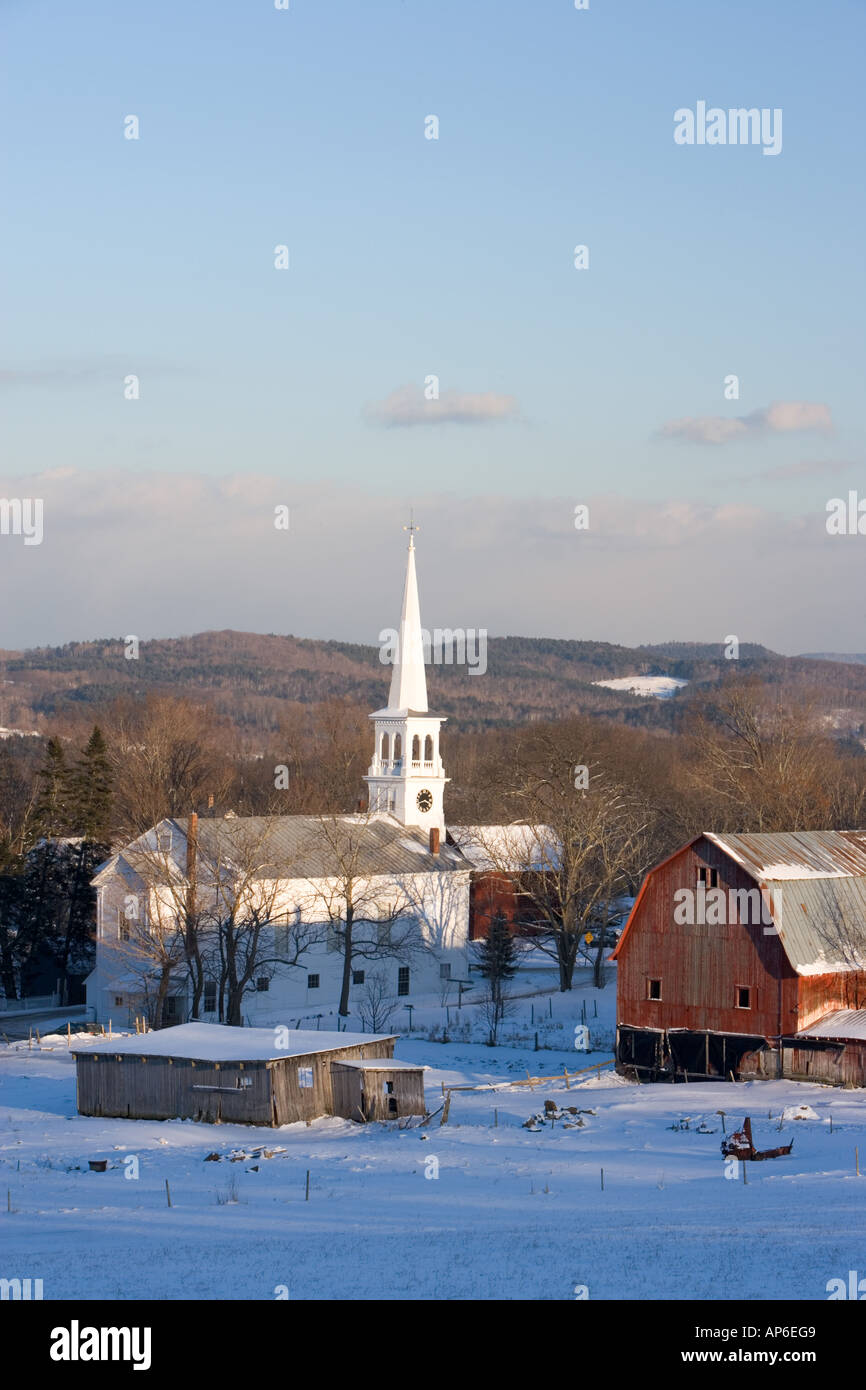 Downtown Peacham, Vermont in winter. Stock Photo